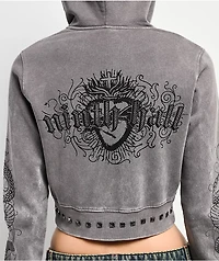 Ninth Hall Melanie Grey Wash Mega Crop Zip Hoodie
