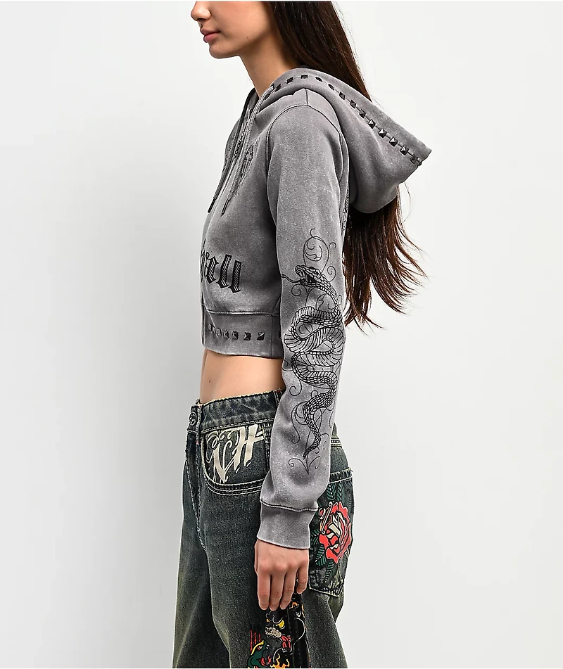 Ninth Hall Melanie Grey Wash Mega Crop Zip Hoodie