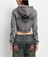 Ninth Hall Melanie Grey Wash Mega Crop Zip Hoodie