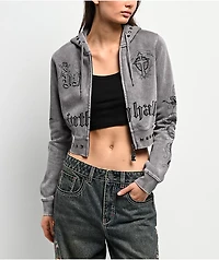 Ninth Hall Melanie Grey Wash Mega Crop Zip Hoodie