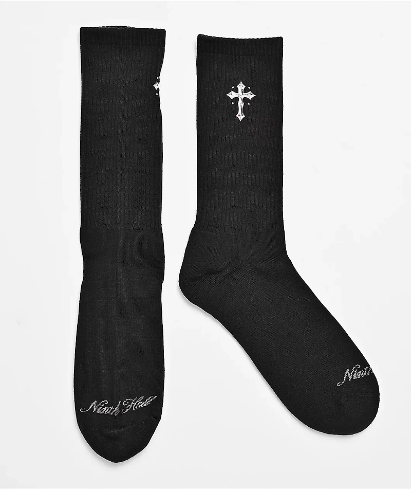 Ninth Hall Metal Cross Black Crew Socks