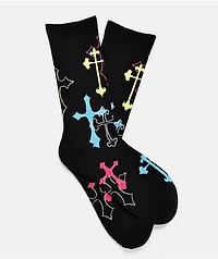 Ninth Hall Metal Cross Black Crew Socks