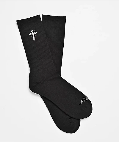 Ninth Hall Metal Cross Black Crew Socks
