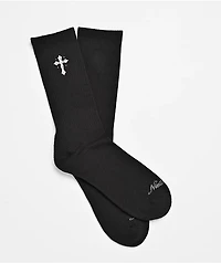 Ninth Hall Metal Cross Black Crew Socks