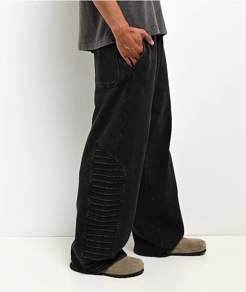 Ninth Hall Moto Seams Black Wash Baggy Sweatpants