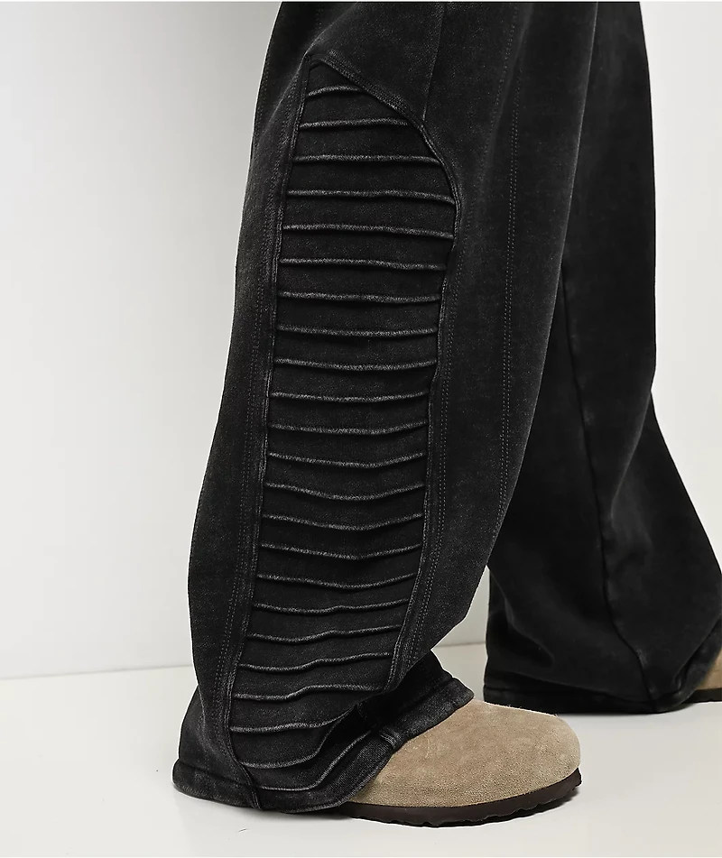 Ninth Hall Moto Seams Black Wash Baggy Sweatpants