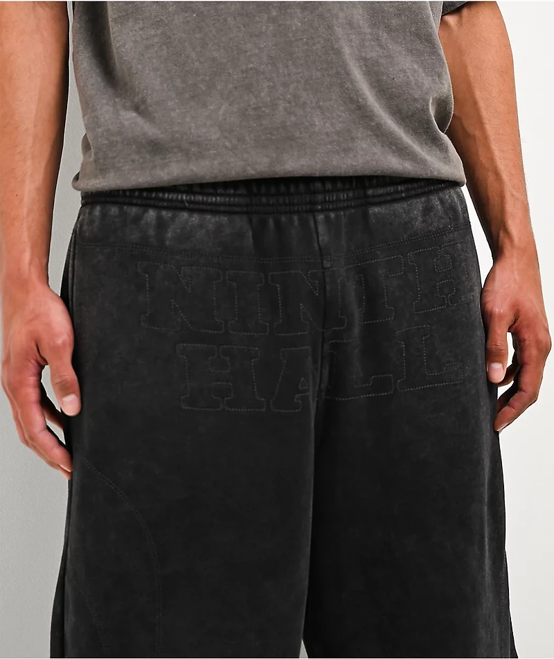 Ninth Hall Moto Seams Black Wash Baggy Sweatpants