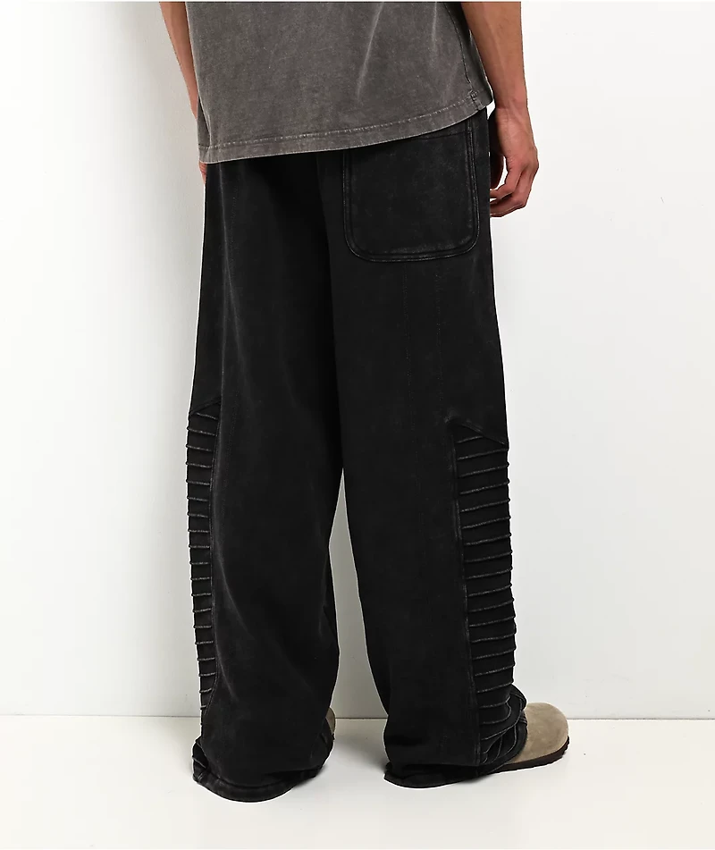 Ninth Hall Moto Seams Black Wash Baggy Sweatpants