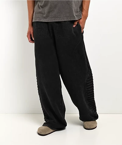 Ninth Hall Moto Seams Black Wash Baggy Sweatpants