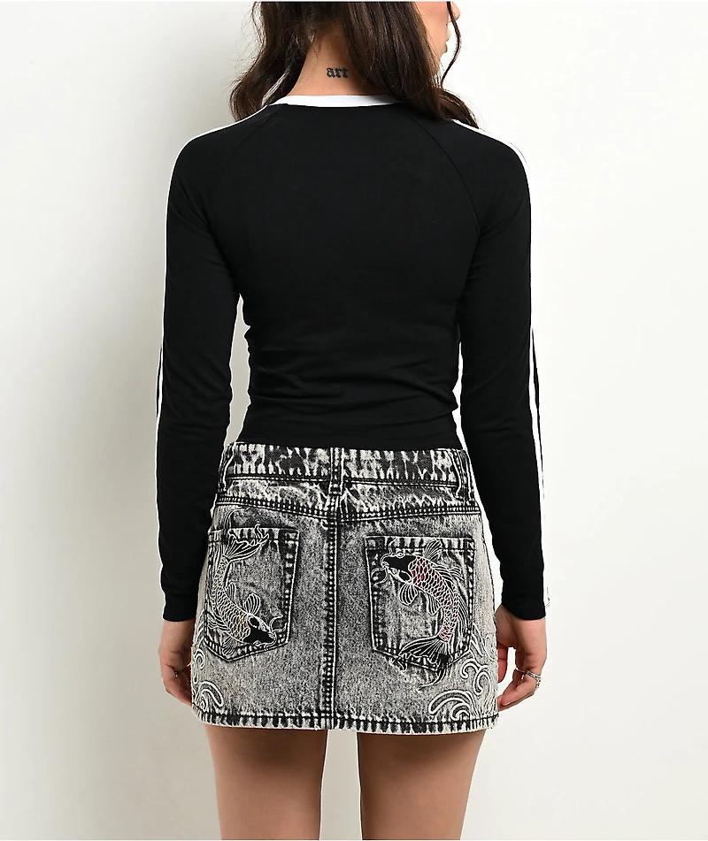 Ninth Hall Neela V Neck Black Crop Long Sleeve T-Shirt