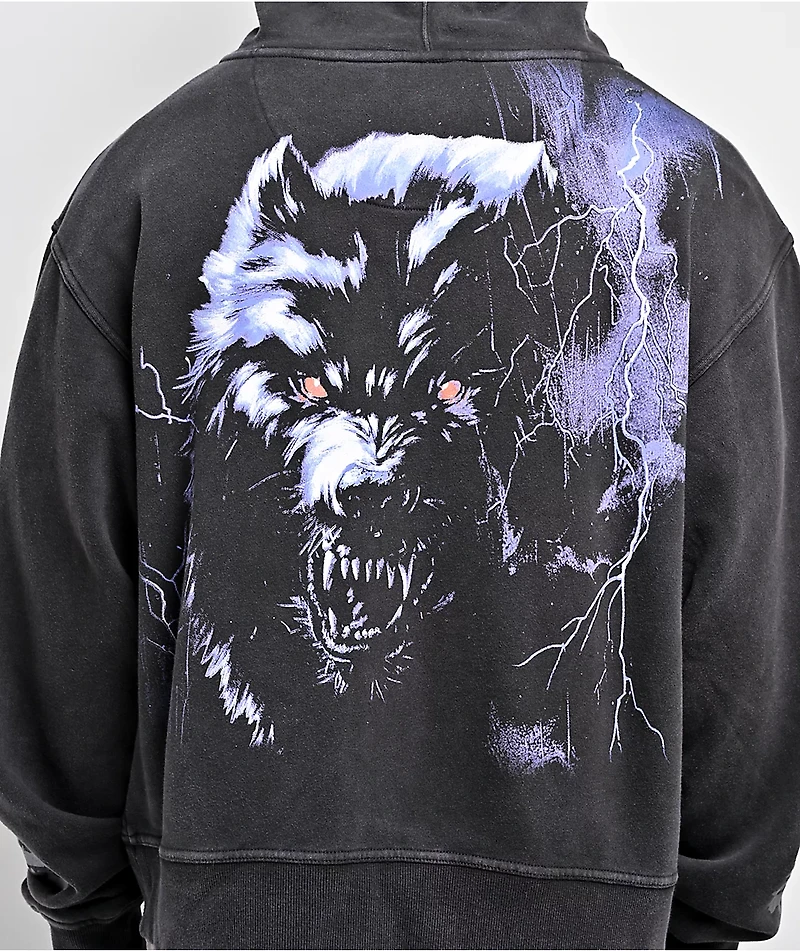 Ninth Hall Night Terrors Black Wash Crop Zip Hoodie