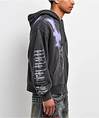 Ninth Hall Night Terrors Black Wash Crop Zip Hoodie