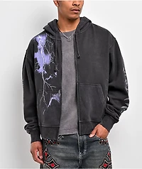 Ninth Hall Night Terrors Black Wash Crop Zip Hoodie