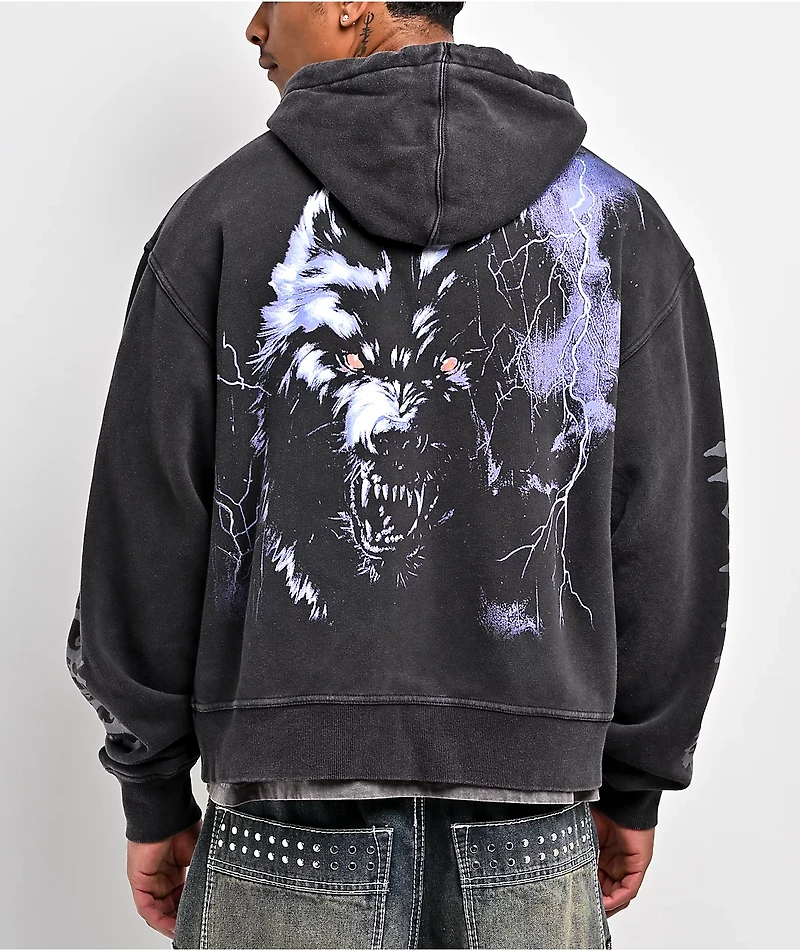 Ninth Hall Night Terrors Black Wash Crop Zip Hoodie