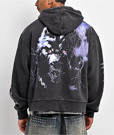 Ninth Hall Night Terrors Black Wash Crop Zip Hoodie