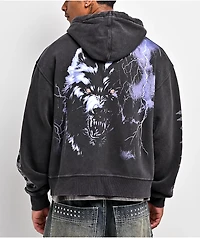 Ninth Hall Night Terrors Black Wash Crop Zip Hoodie