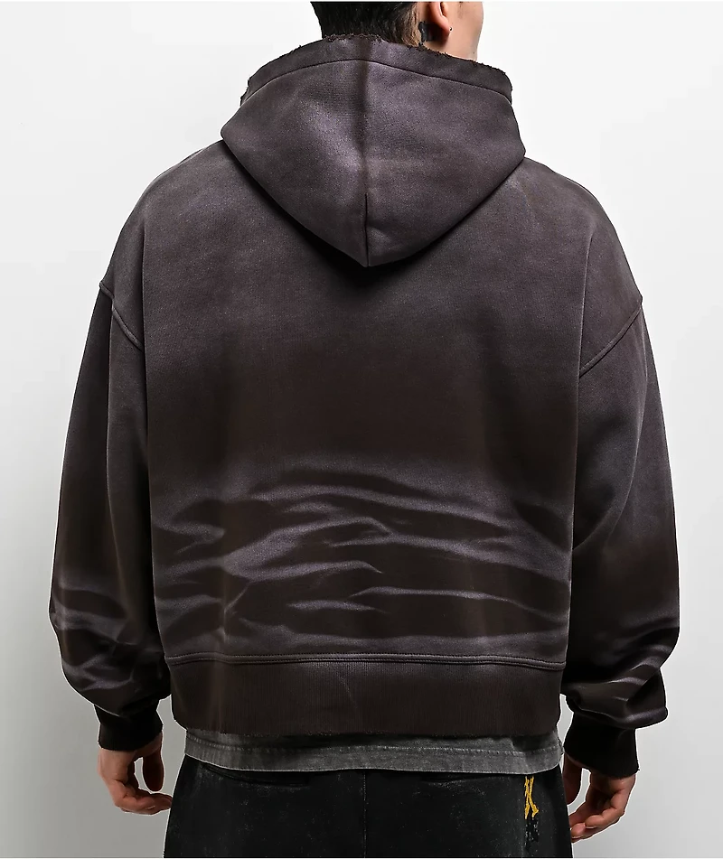 Ninth Hall One Hundred Claws Brown Wash Distressed Crop Hoodie