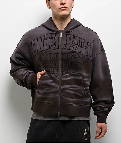 Ninth Hall One Hundred Claws Brown Wash Distressed Crop Hoodie
