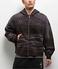 Ninth Hall One Hundred Claws Brown Wash Distressed Crop Hoodie