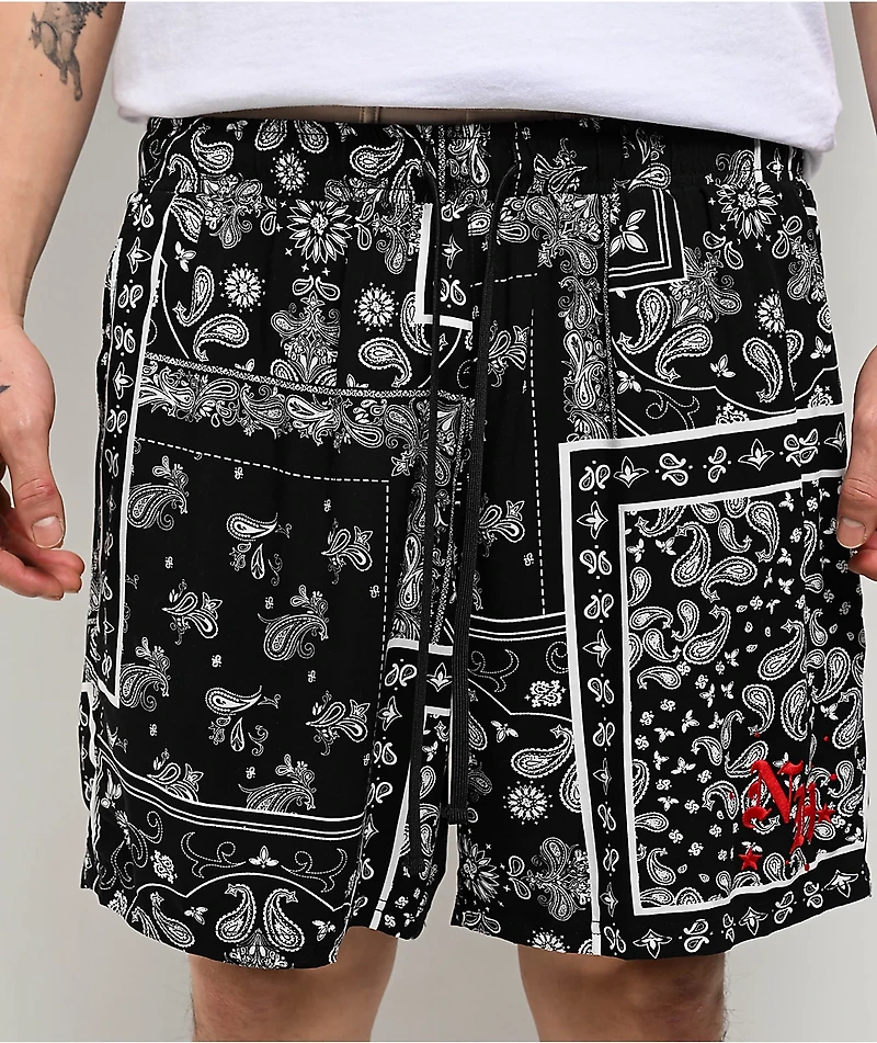 Ninth Hall Paisley Black Rayon Shorts