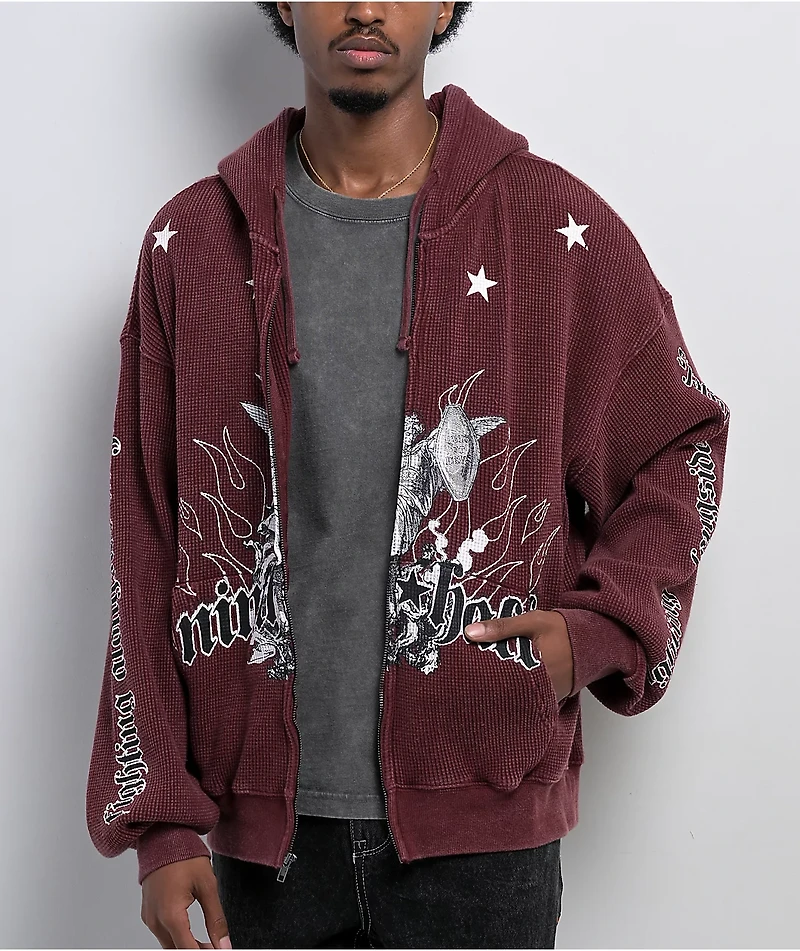 Ninth Hall Pillars Red Thermal Zip Hoodie