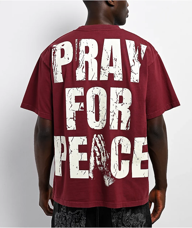 Ninth Hall Prayers Maroon Glow In The Dark Boxy T-Shirt
