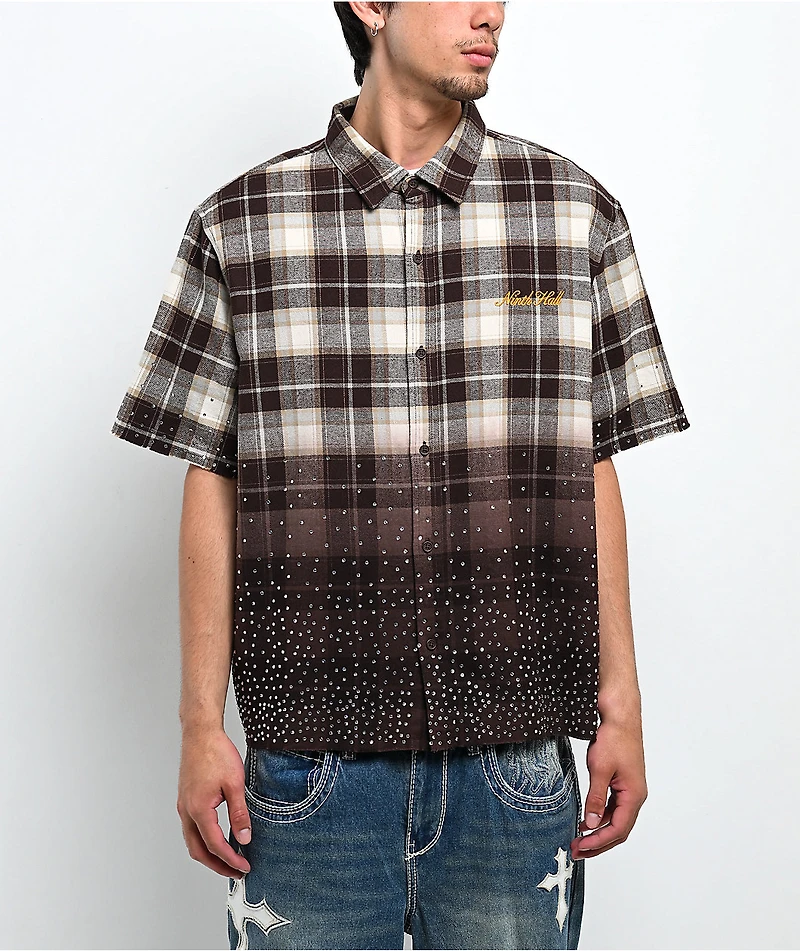Ninth Hall Public Plaid Beige & Black Short Sleeve Button Up Shirt