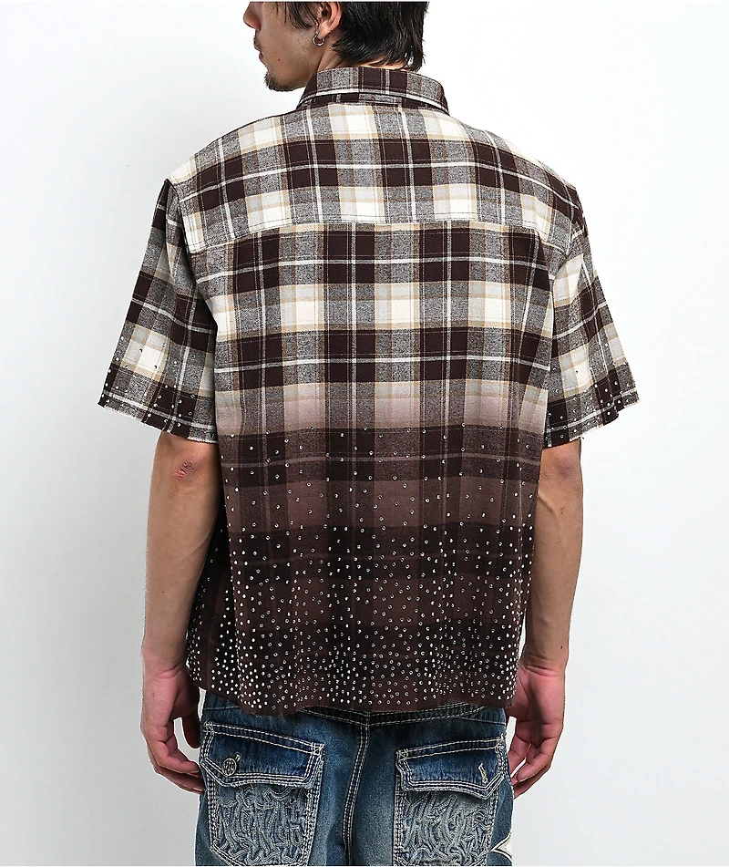 Ninth Hall Public Plaid Beige & Black Short Sleeve Button Up Shirt