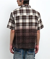 Ninth Hall Public Plaid Beige & Black Short Sleeve Button Up Shirt