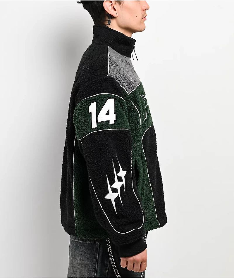 Ninth Hall Racer Green & Black Sherpa Zip Jacket