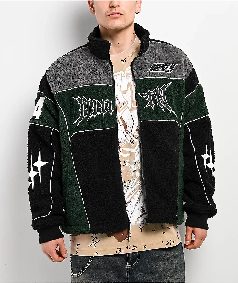 Ninth Hall Racer Green & Black Sherpa Zip Jacket