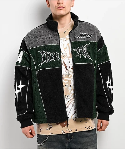 Ninth Hall Racer Green & Black Sherpa Zip Jacket