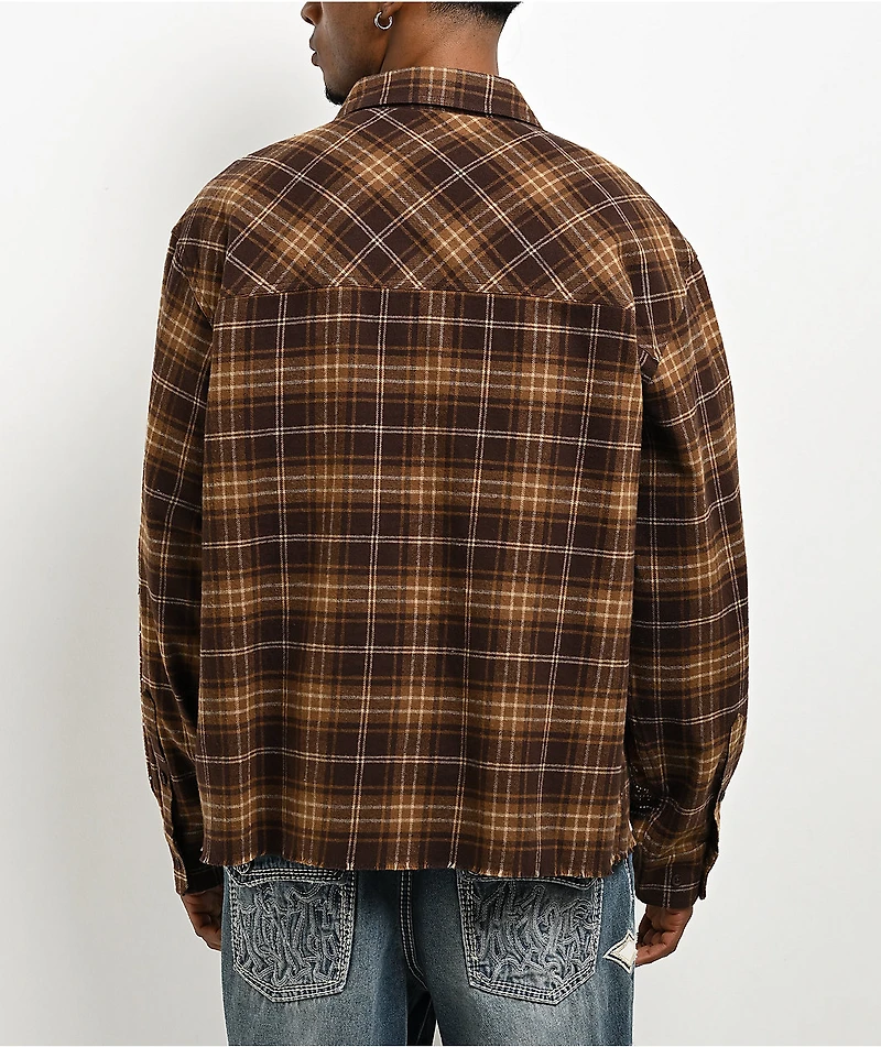 Ninth Hall Rhinestone Brown Long Sleeve Flannel Shirt