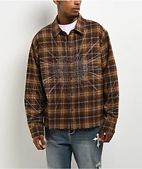 Ninth Hall Rhinestone Brown Long Sleeve Flannel Shirt
