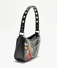 Ninth Hall Rhinestone Heart Black Shoulder Bag