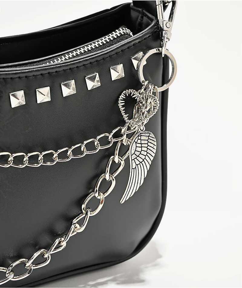 Ninth Hall Rhinestone Heart Black Shoulder Bag