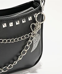 Ninth Hall Rhinestone Heart Black Shoulder Bag