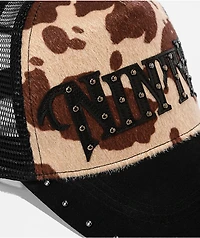 Ninth Hall Rodeo Studded Black & Brown Cow Print Pony Hair Trucker Hat