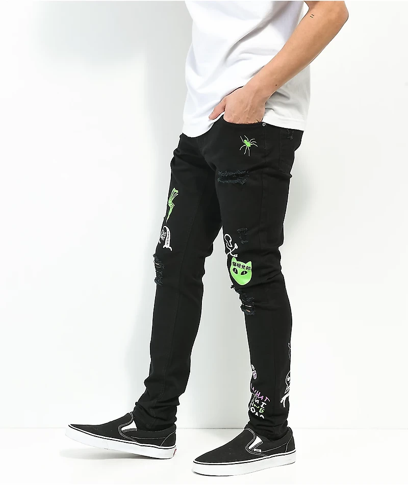 Ninth Hall Rogue Black Printed Skinny Jeans