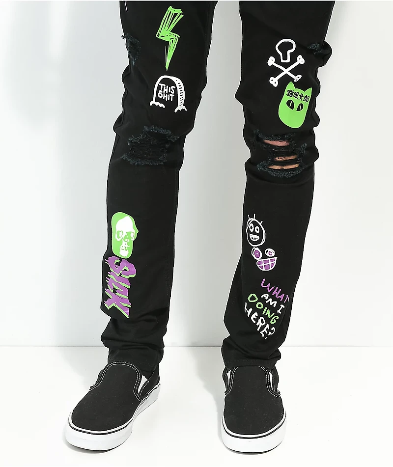 Ninth Hall Rogue Black Printed Skinny Jeans