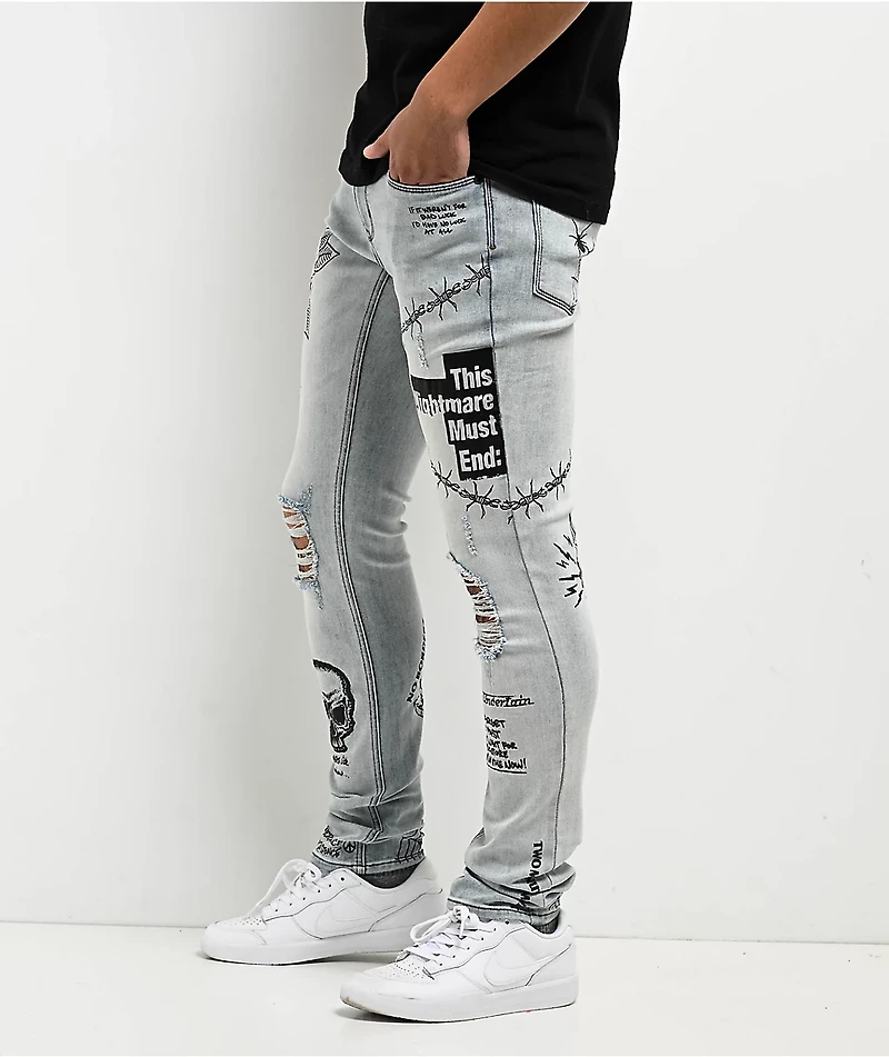 Ninth Hall Rogue Printed Light Aged Skinny Jeans