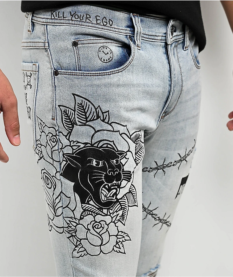 Ninth Hall Rogue Printed Light Aged Skinny Jeans