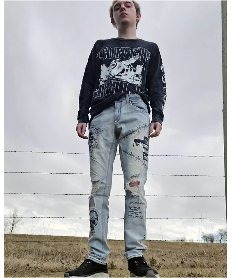 Ninth Hall Rogue Printed Light Aged Skinny Jeans