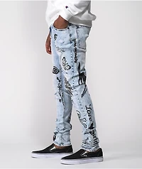 Ninth Hall Rogue Printed Light Wash Skinny Jeans