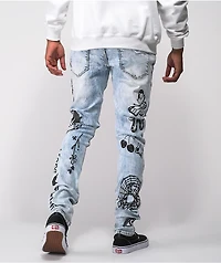 Ninth Hall Rogue Printed Light Wash Skinny Jeans