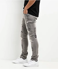 Ninth Hall Rogue Tapered Printed Smoke Skinny Jeans