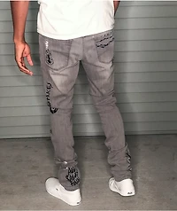 Ninth Hall Rogue Tapered Printed Smoke Skinny Jeans