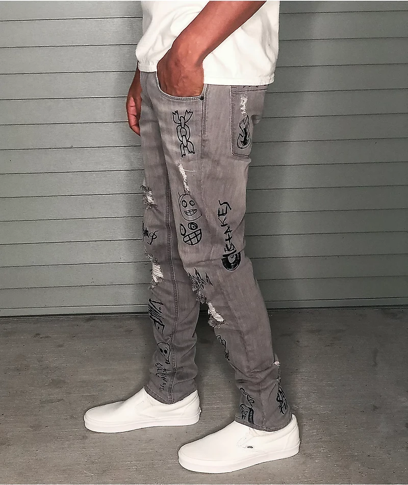Ninth Hall Rogue Tapered Printed Smoke Skinny Jeans
