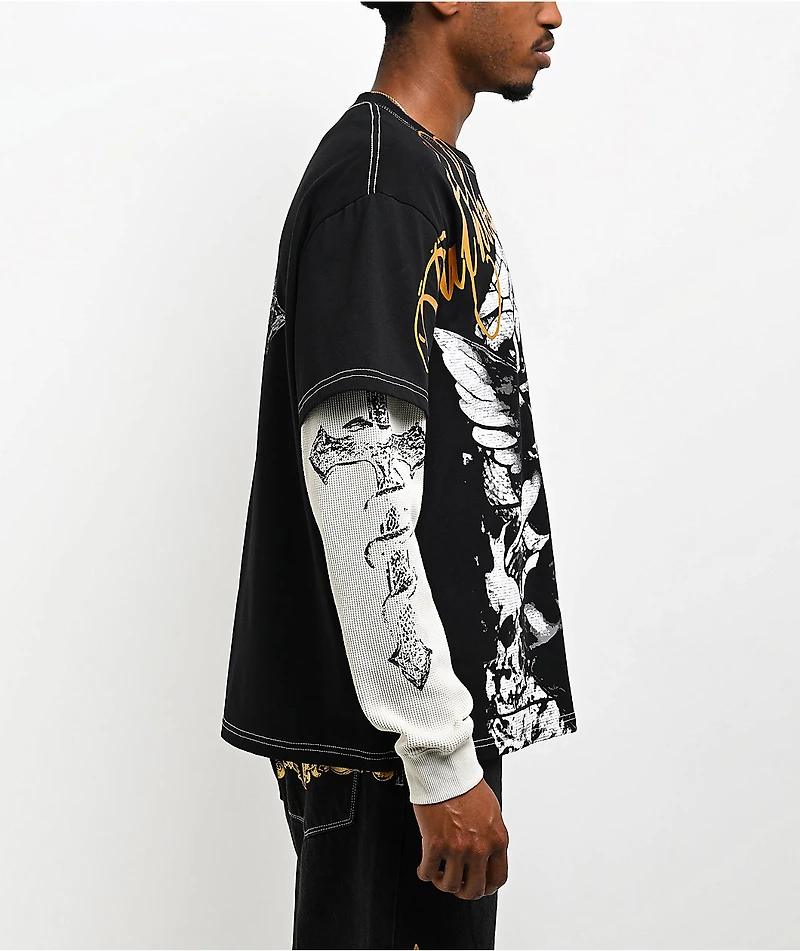Ninth Hall Ruthless Black & Natural 2fer Long Sleeve T-Shirt