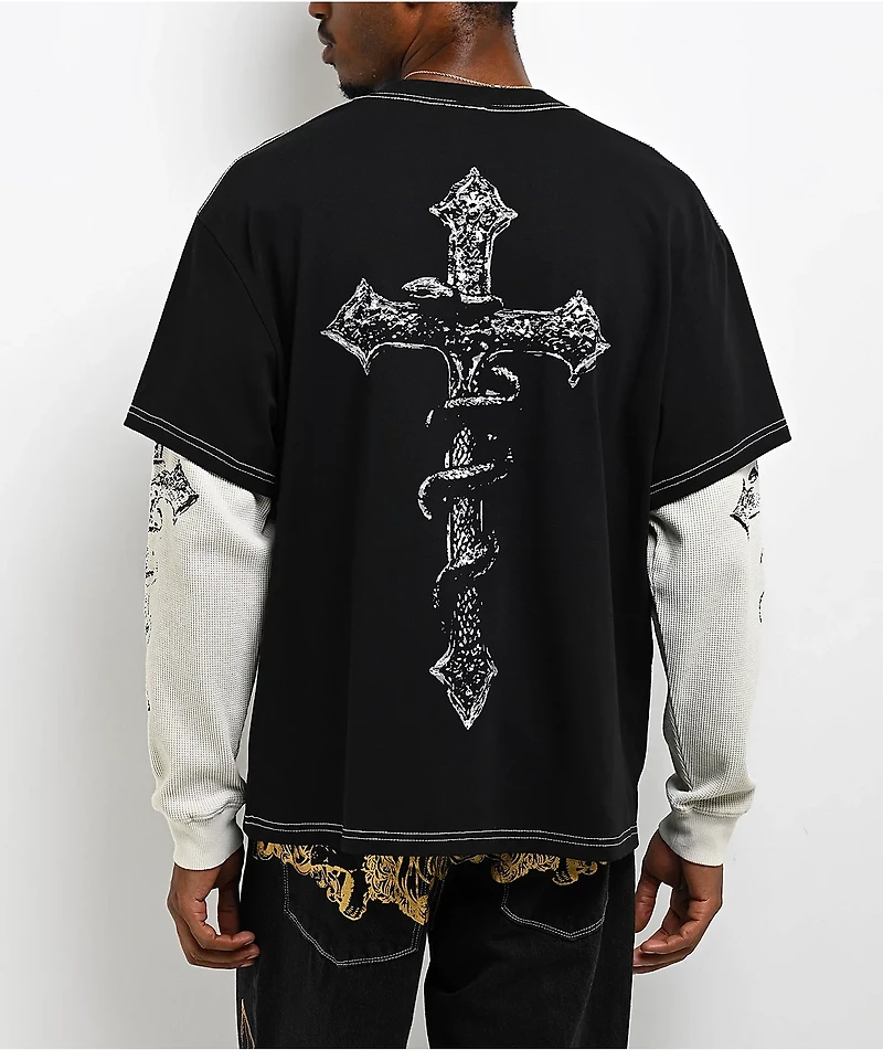 Ninth Hall Ruthless Black & Natural 2fer Long Sleeve T-Shirt